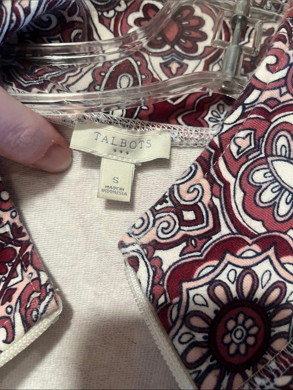Talbots Red and White Paisley athletic zip down jacket